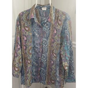 NWT Bon Worth Blue paisley  top / blouse    Size XLg Petite